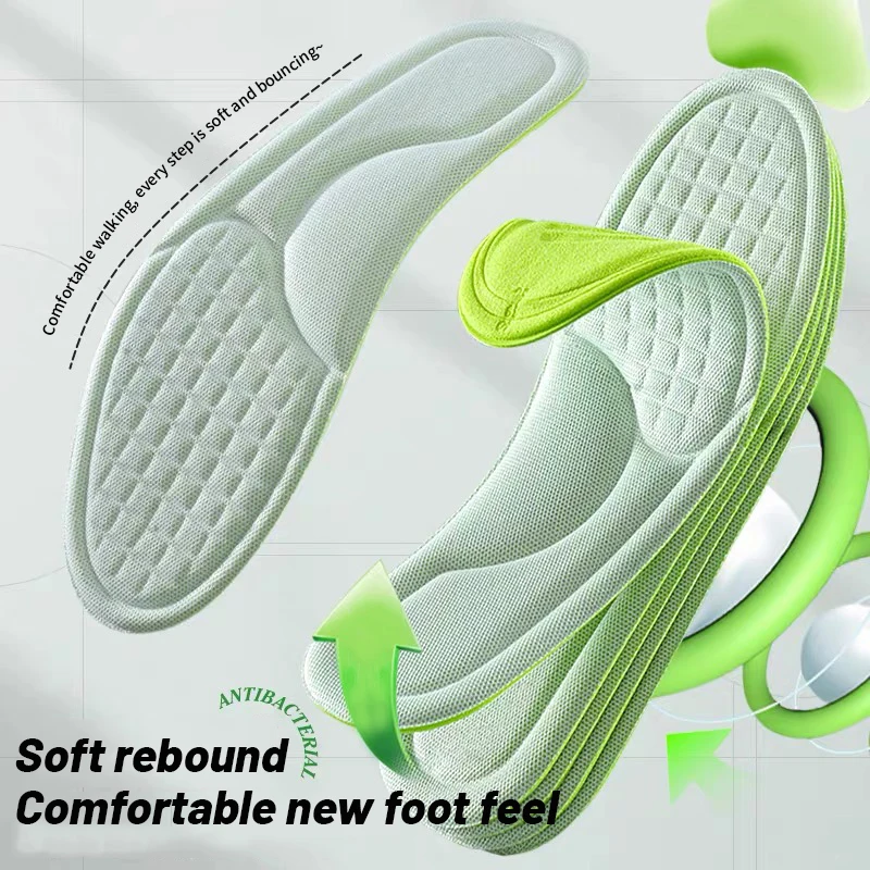 4D Cloud Technology Sports Insoles for Shoes PU Sole Soft Breathable Shock Absorption Cushion Running Orthopedic Care Insoles