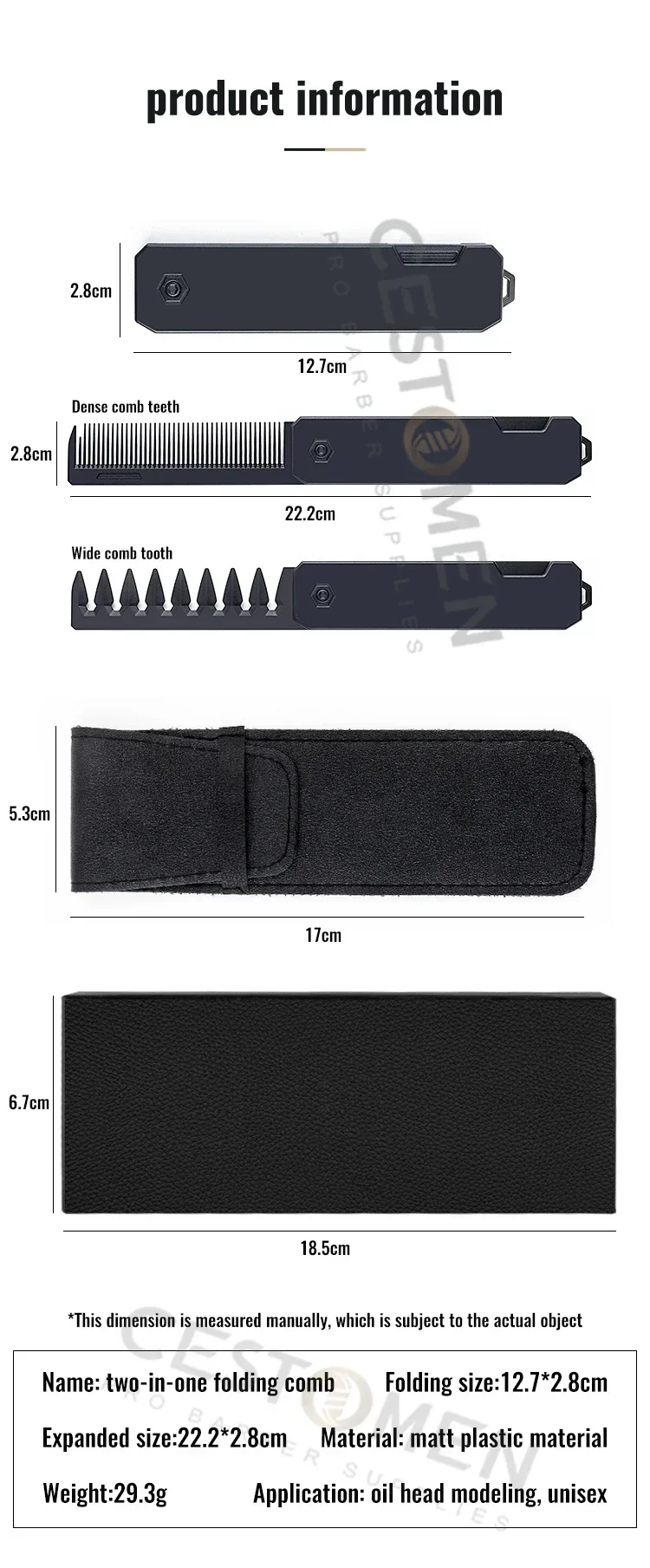 New 1/2/3 in 1 Pocket Folding Combs Plastic Wide Tooth Oil Head Comb Beard Combing Barber Clipper Comb Salon Hair Styling Tools