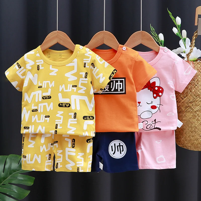 Kids Clothes Set Baby Boy/Girl T-Shirt + Shorts Summer Clothing Cotton Cartoon Casual Boys Tracksuit Children Baby Clothes Set