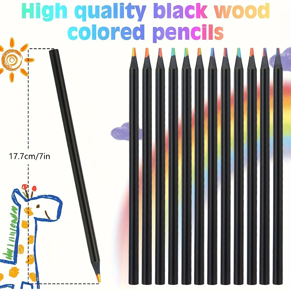 12/24/36/48Pcs 7 Colors Rainbow Pencils 3.3mm Colored Pencils For Art Drawing Coloring Halloween Thanksgiving Gift