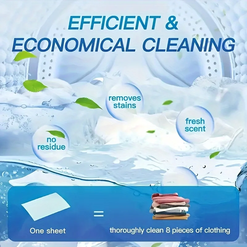 50Pcs Plastic-Free Laundry Detergent Tablets, Hypoallergenic Liquid-Free Laundry Tablets - Powerful Decontamination and Biodegradable Cleaning Strips! for Commercial/Laundry Room, Home Dormitory, Travel, Camping Style and Hand Washing, No Waste, Fresh Fragrance