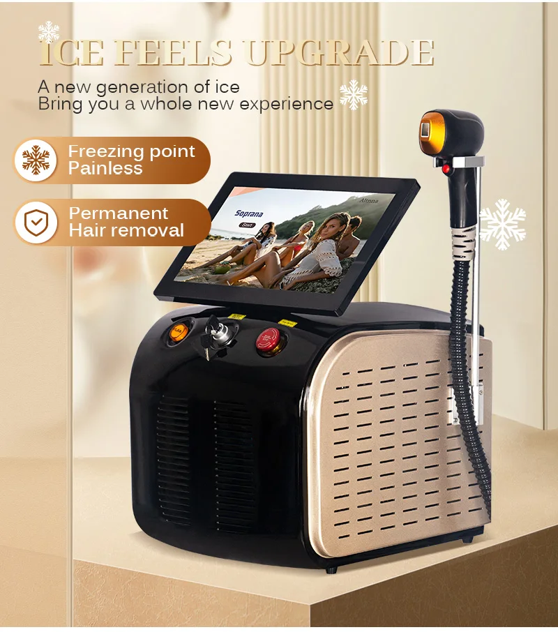 Professional Laser Epilator Ice Titanium Permanent Hair Removal 3 Wavelengths Diode Laser Remove Hair Machine for Salon