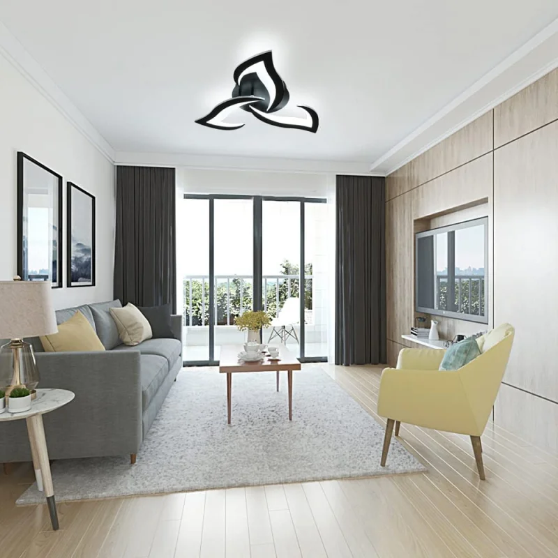 36W Creative Flower Shape Ceiling Lamp,Modern LED Ceiling Light,Black Acrylic Ceiling Light,52 cm Cool White Light 6500K