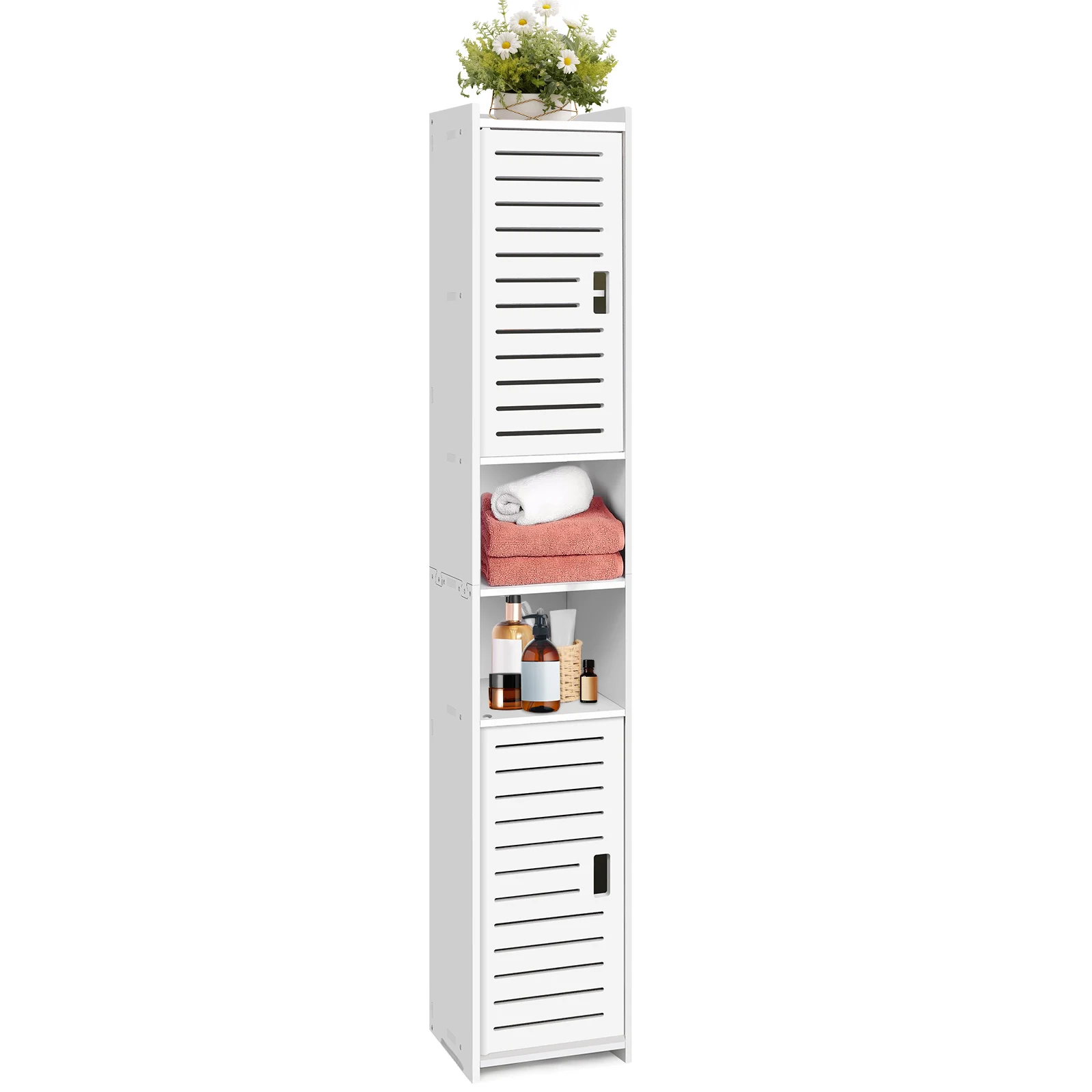DayPlus 5-Tier Tall Bathroom Floor Cabinet, Waterproof Bathroom Storage Cabinet with Door and Shelves, Free Standing Cabinet