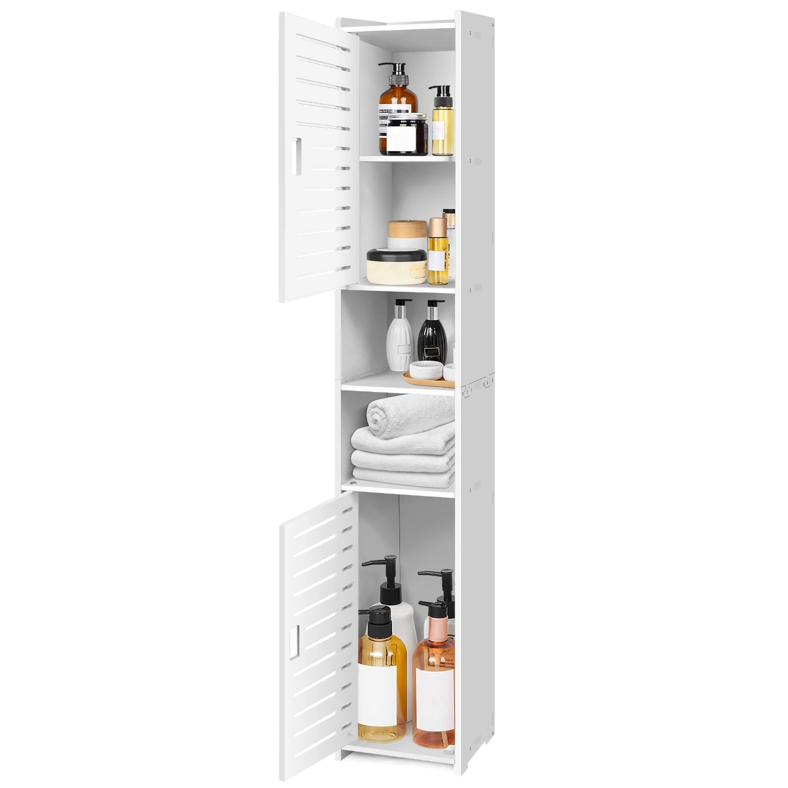 DayPlus 5-Tier Tall Bathroom Floor Cabinet, Waterproof Bathroom Storage Cabinet with Door and Shelves, Free Standing Cabinet