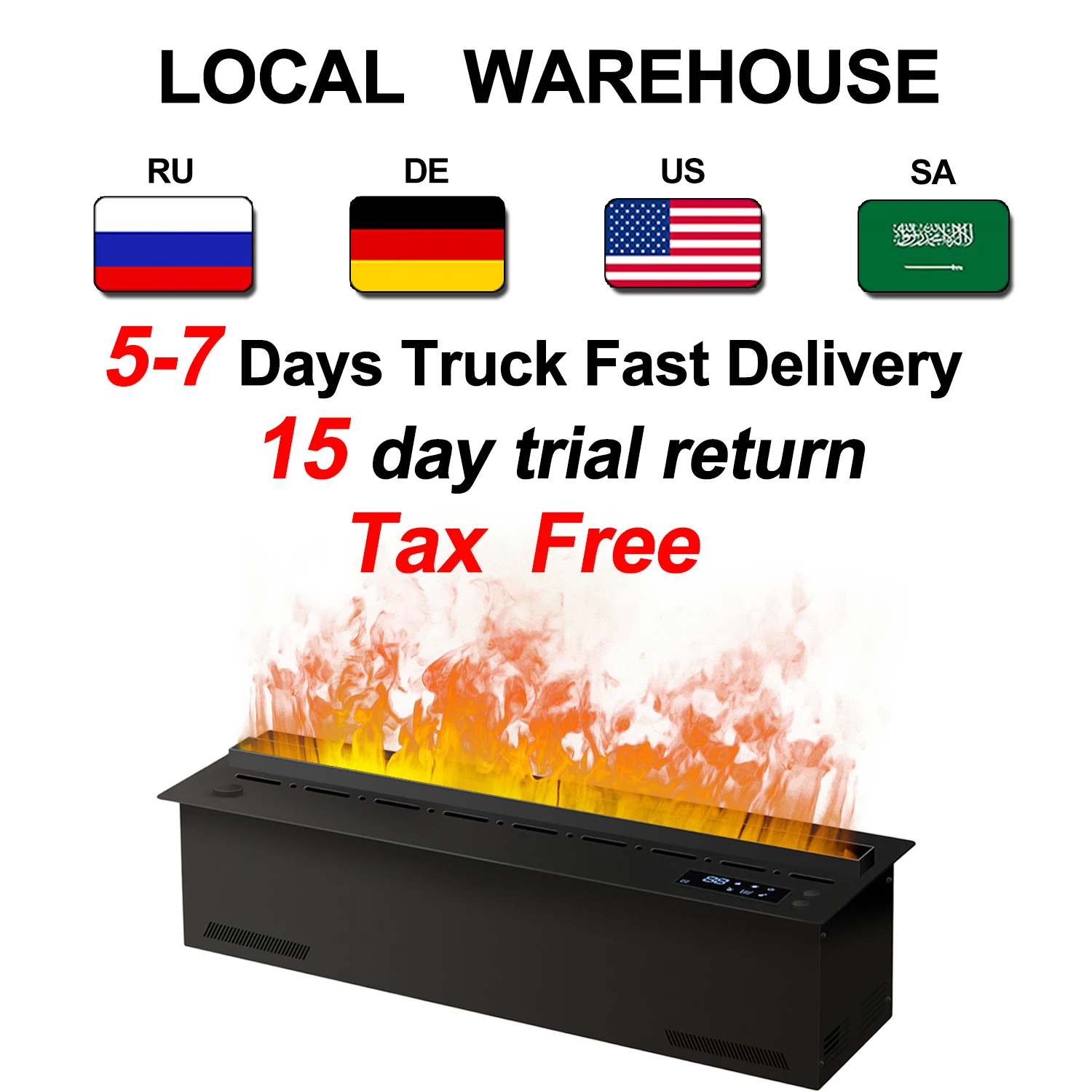 Realistic 3D multi-color flame, intelligent atomization fireplace, TuYA APP control, electric steam electric fireplace, adjustab
