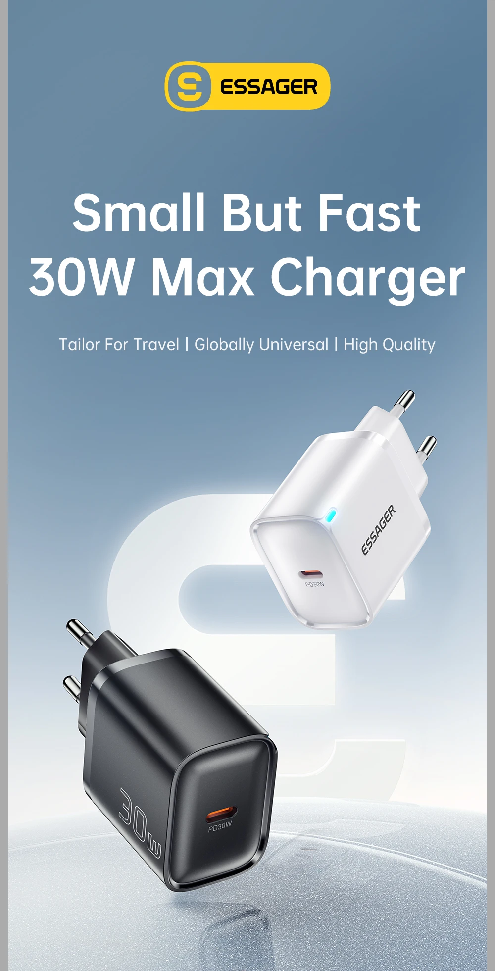 Essager Mini 30W Type C Charger PD QC3.0 Fast Type C Charger For iPhone 16 15 14 13 Pro Samsung S25 Xiaomi iPad Travel Adapter