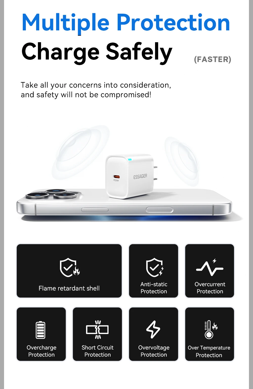 Essager Mini 30W Type C Charger PD QC3.0 Fast Type C Charger For iPhone 16 15 14 13 Pro Samsung S25 Xiaomi iPad Travel Adapter