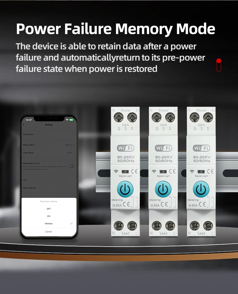 Tuya WiFi Smart Circuit Breaker MCB 1P+N 63A Timer Power Energy kWh Voltage Current Meter Protector Voice Remote Control Switch