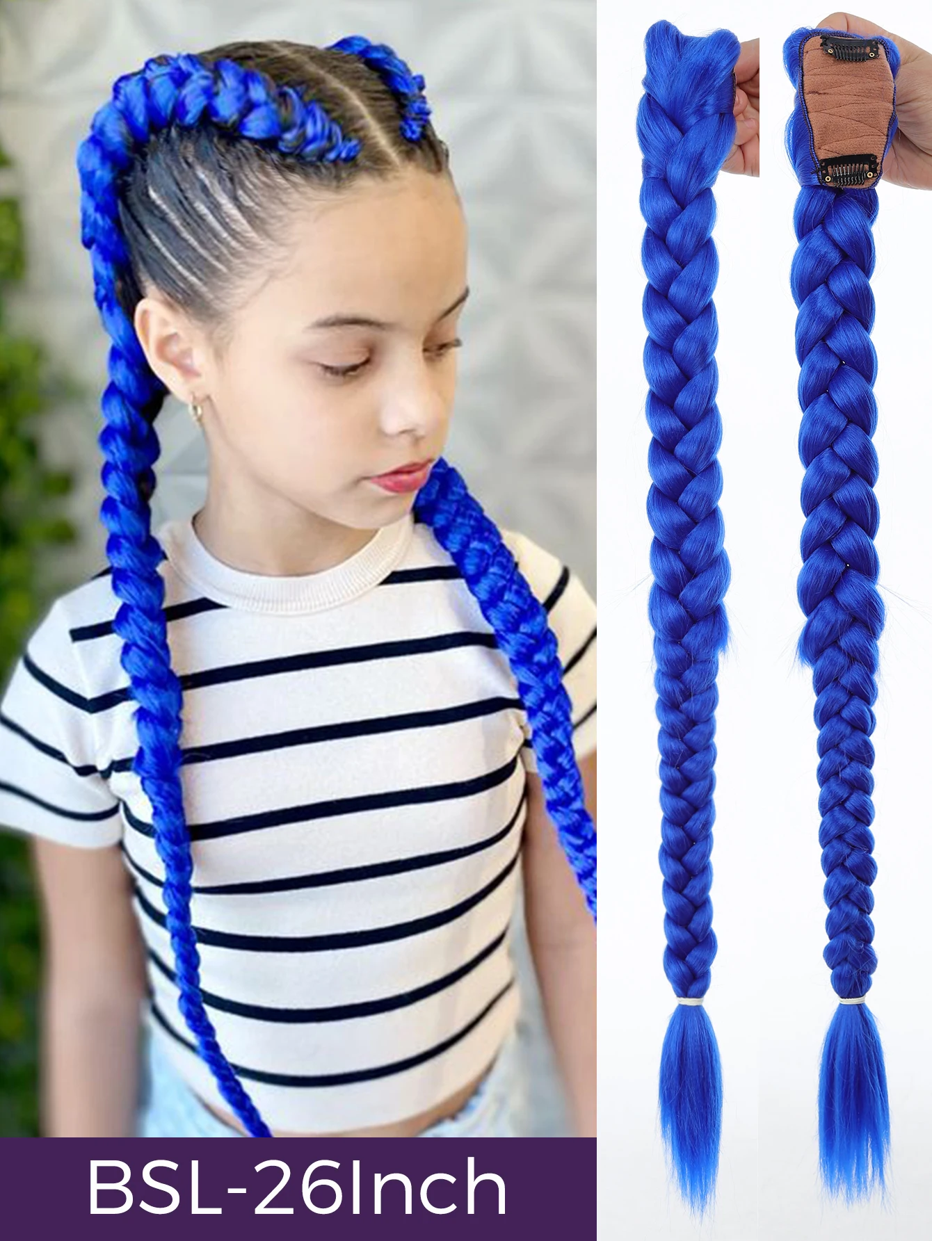 32inch Braided Purple Hair Ponytail with Tinsel Hair Wig Super Extensions Shiny Tinsel Hair for Kids Christmas Cosplay Rumi Hair