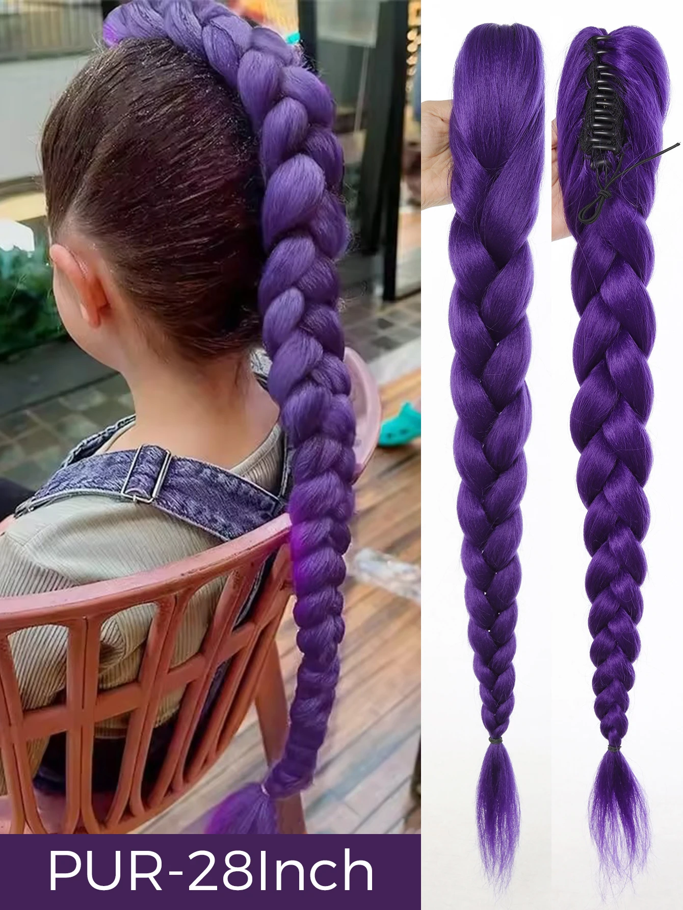 32inch Braided Purple Hair Ponytail with Tinsel Hair Wig Super Extensions Shiny Tinsel Hair for Kids Christmas Cosplay Rumi Hair