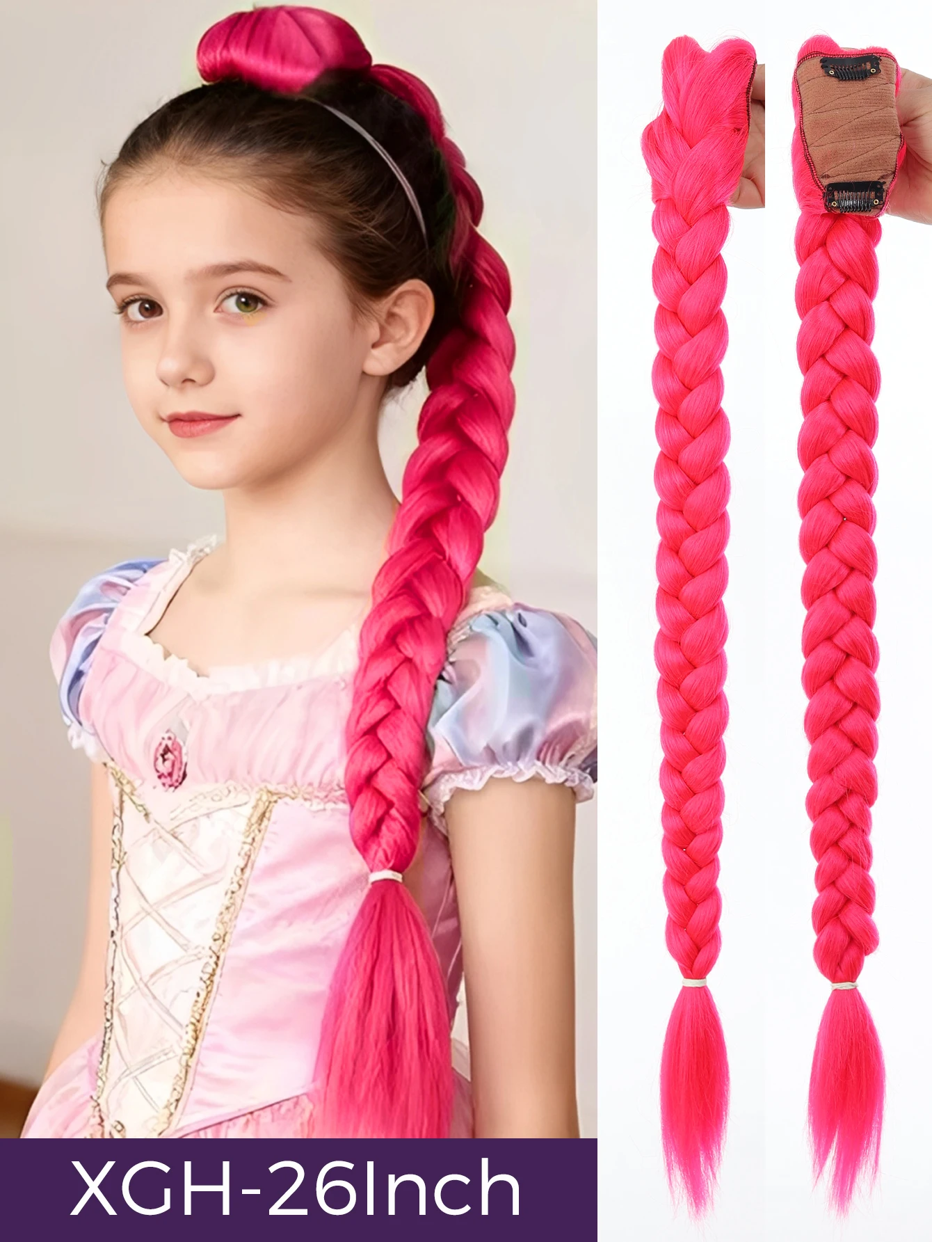 32inch Braided Purple Hair Ponytail with Tinsel Hair Wig Super Extensions Shiny Tinsel Hair for Kids Christmas Cosplay Rumi Hair