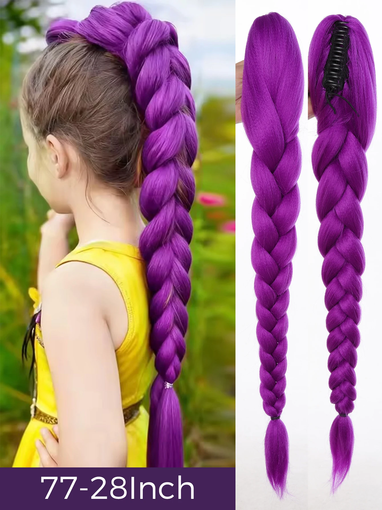 32inch Braided Purple Hair Ponytail with Tinsel Hair Wig Super Extensions Shiny Tinsel Hair for Kids Christmas Cosplay Rumi Hair