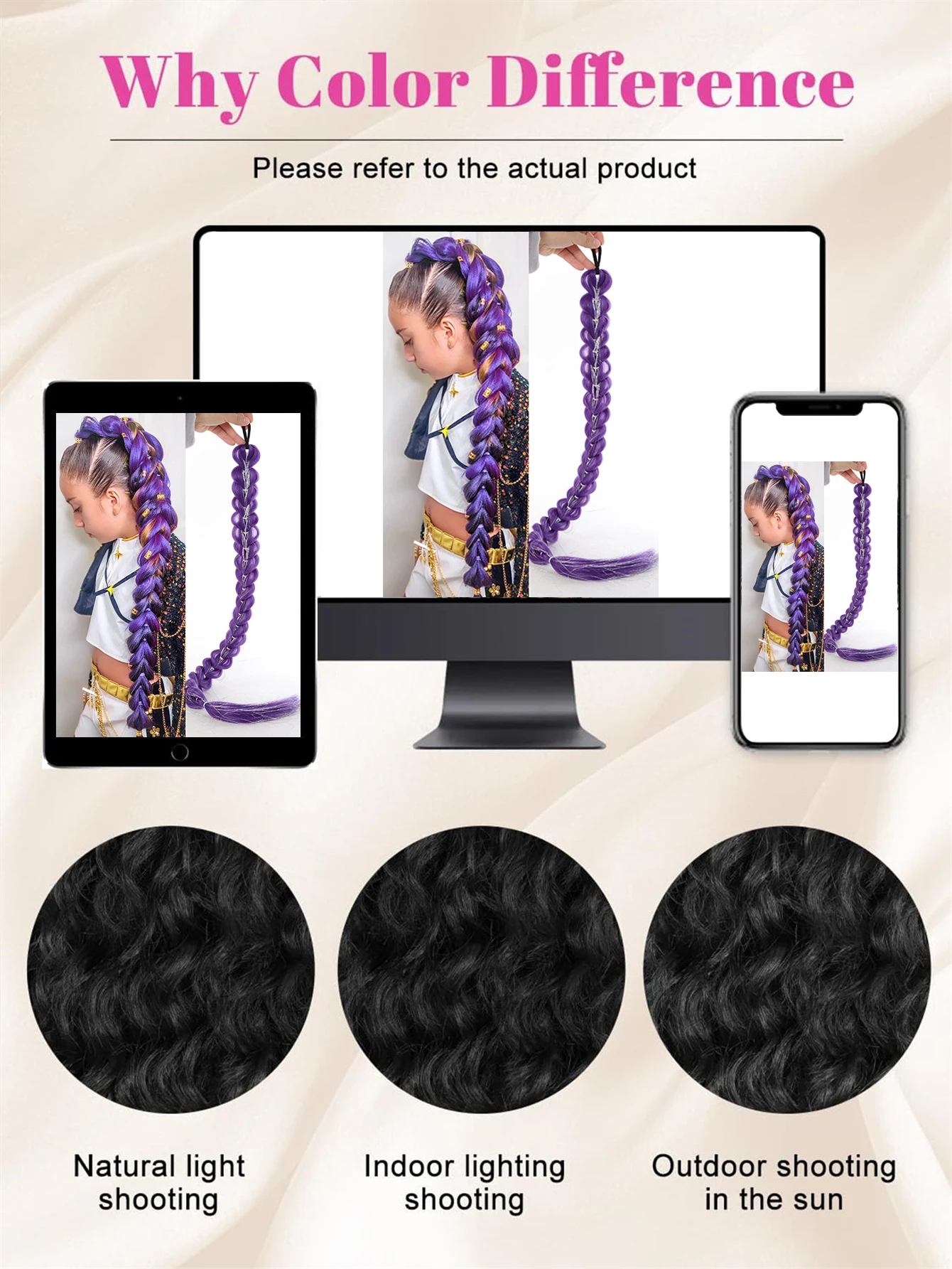32inch Braided Purple Hair Ponytail with Tinsel Hair Wig Super Extensions Shiny Tinsel Hair for Kids Christmas Cosplay Rumi Hair