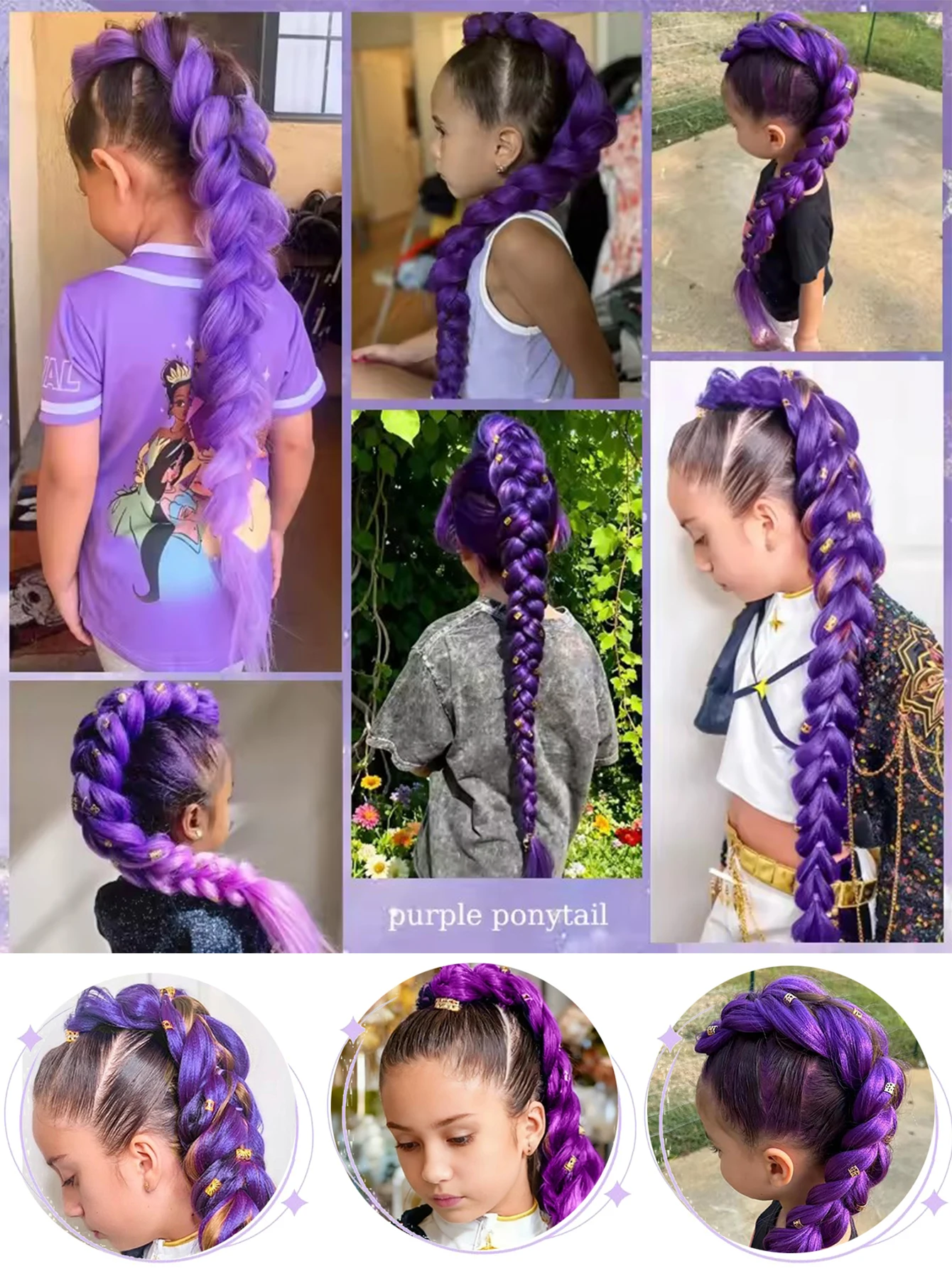 32inch Braided Purple Hair Ponytail with Tinsel Hair Wig Super Extensions Shiny Tinsel Hair for Kids Christmas Cosplay Rumi Hair