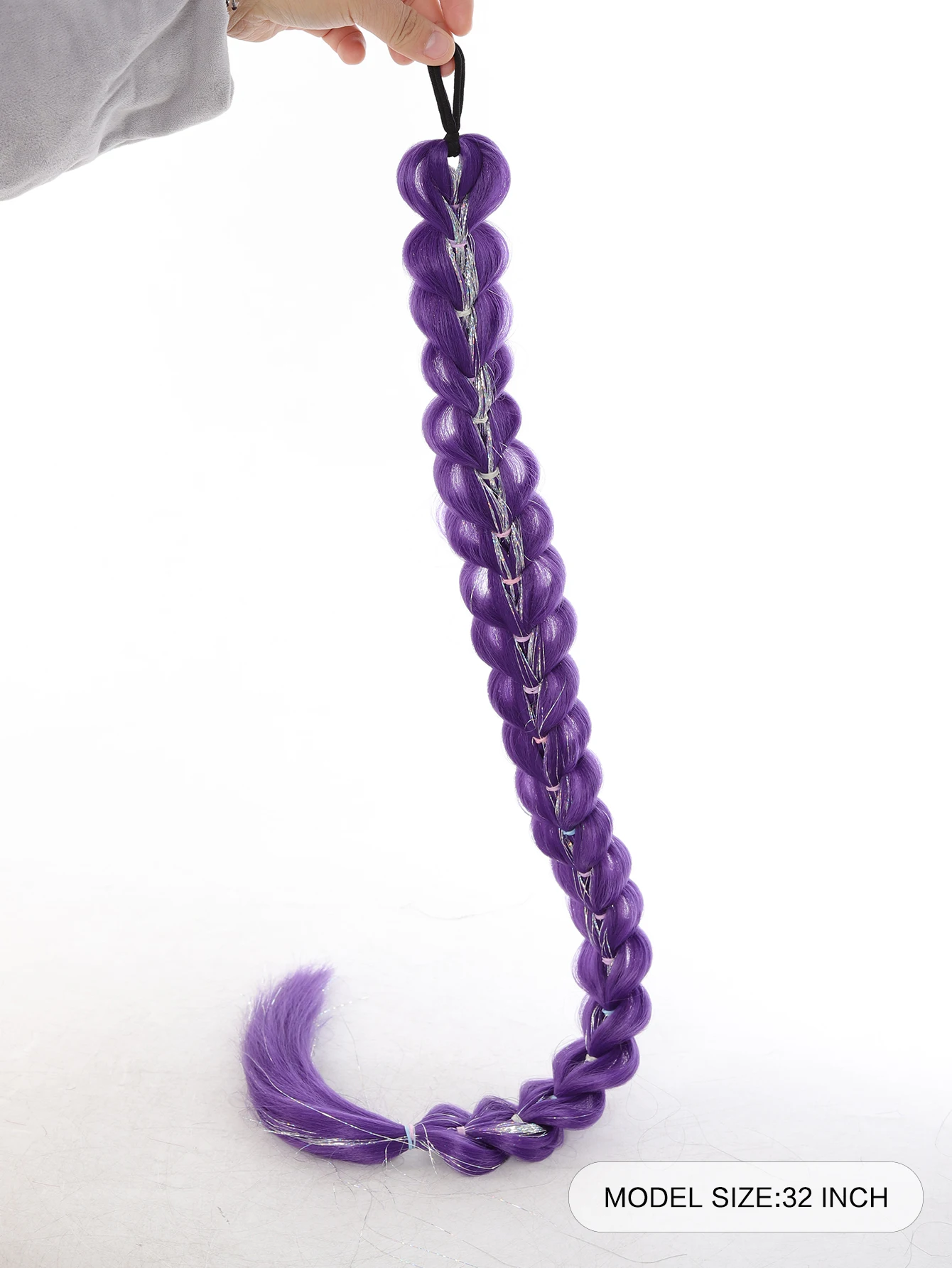 32inch Braided Purple Hair Ponytail with Tinsel Hair Wig Super Extensions Shiny Tinsel Hair for Kids Christmas Cosplay Rumi Hair
