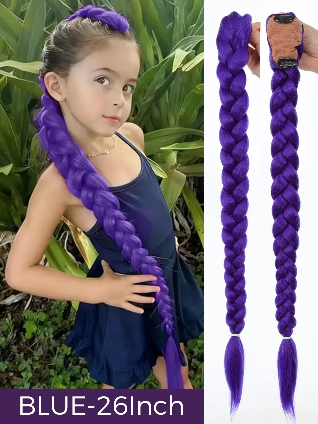 32inch Braided Purple Hair Ponytail with Tinsel Hair Wig Super Extensions Shiny Tinsel Hair for Kids Christmas Cosplay Rumi Hair