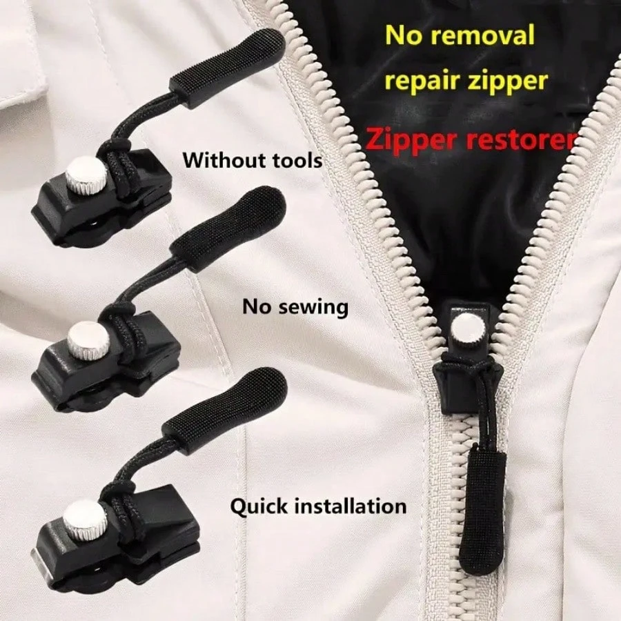 3-12Pcs Universal Zipper Repair Kit Quick Instant Detachable Zipper Head Replacement Zipper Slider Pull Jacket Bags Coat DIY Sew