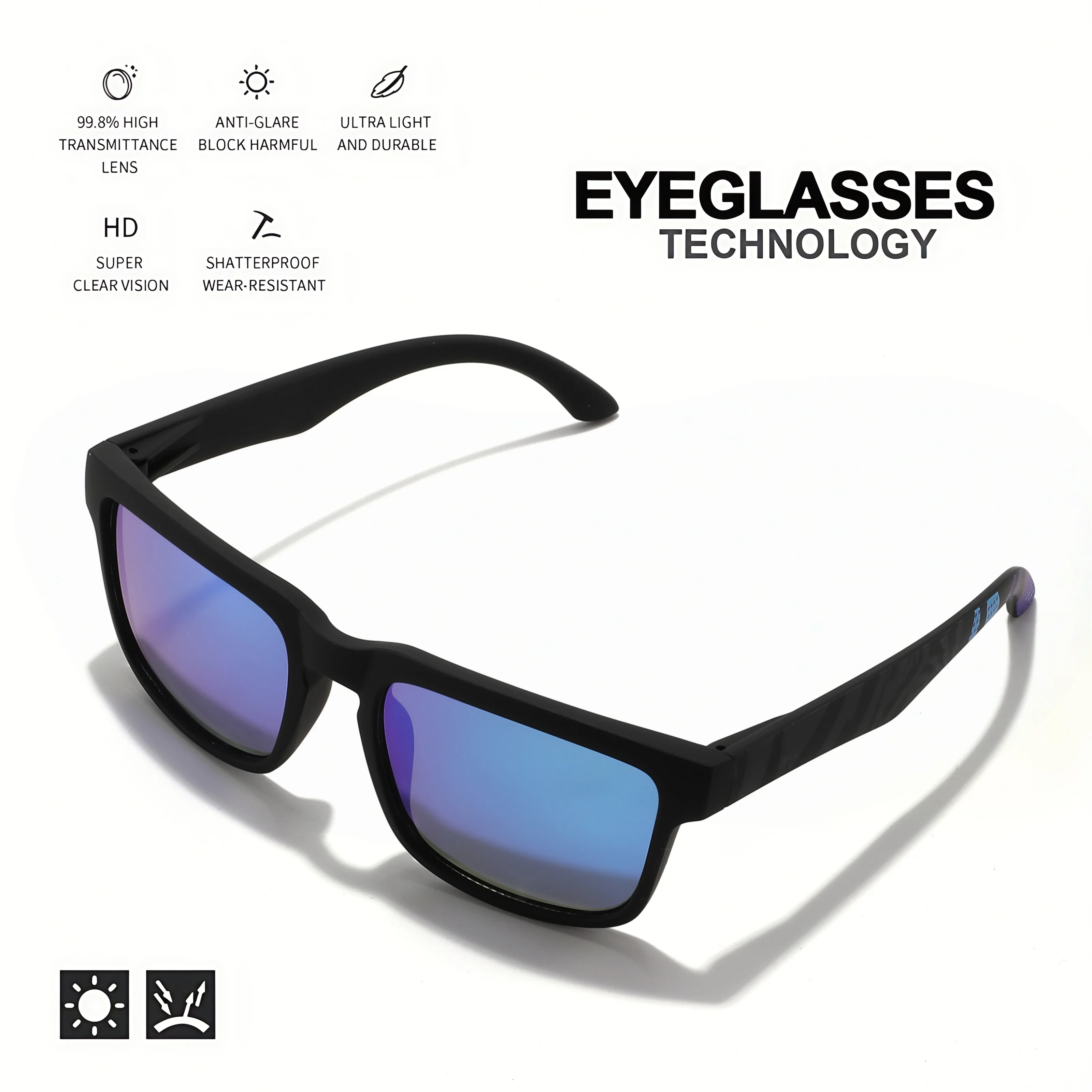 4PCS Square Sports Sunglasses with Designer Temple Pattern - UV400 for Men Women, Beach Vacation