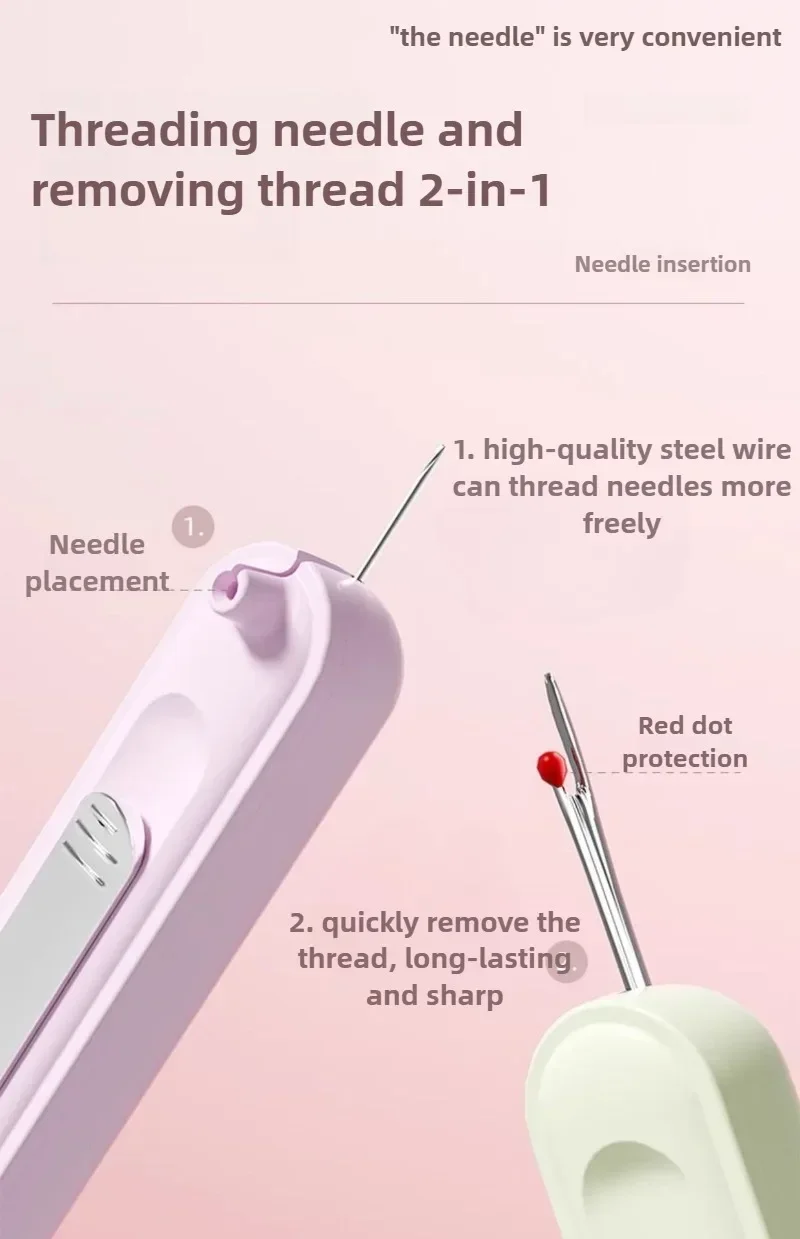 2 In 1 Needle Threader and Seam Ripper Tool Multifunctional Sewing Thread Remover Cross Stitch Crafting Accessories Easy Use