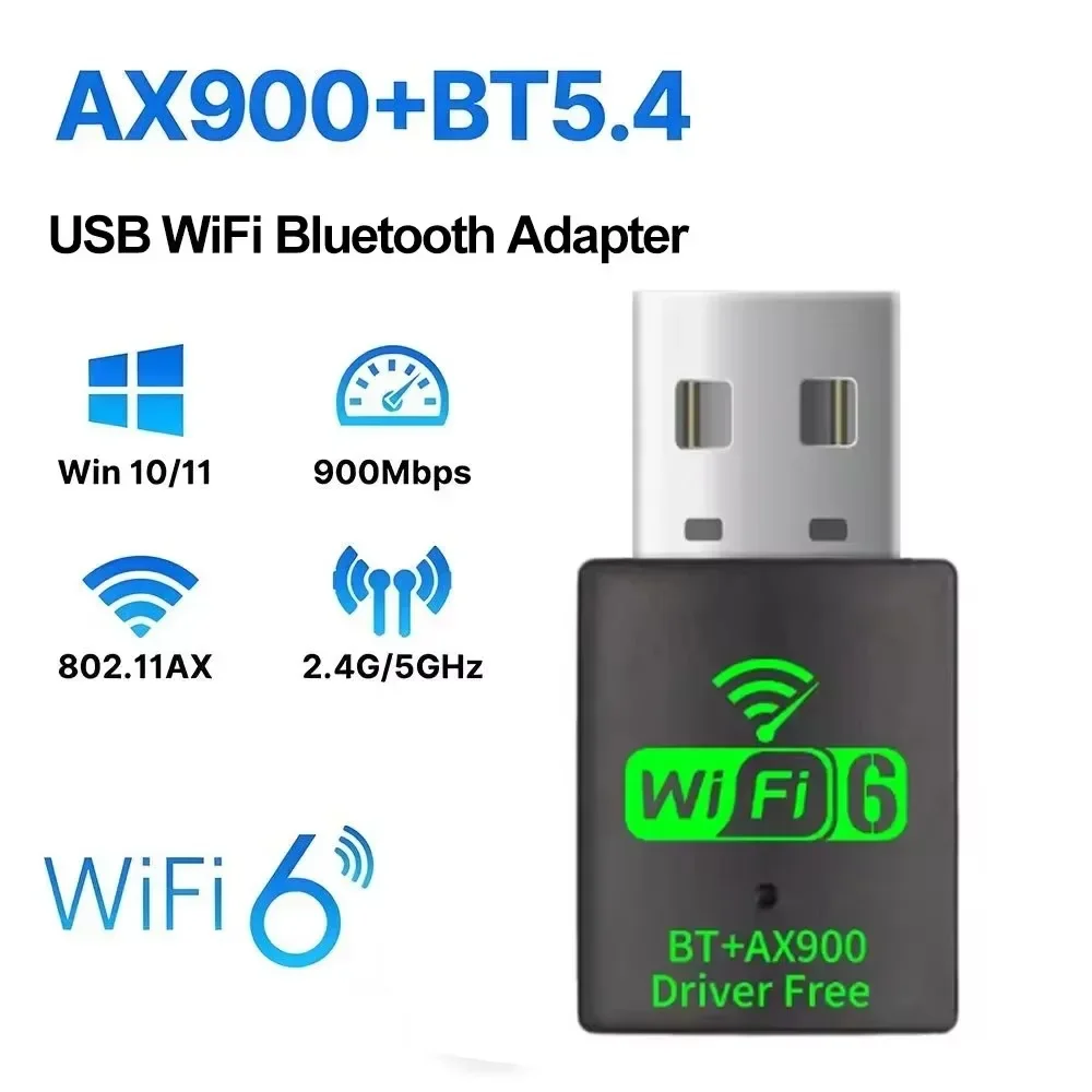 Wifi 6 Mini USB Dongle Network Card BT 5.4 Receiver Dongle AX900 For Win 10/11 PC Dual Band 2.4G/5Ghz
