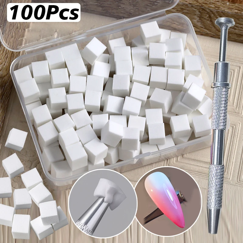 100/50Pcs Square Nail Art Sponge Set Gradient Nail Brushes Gel Polish DIY Design Nail Sponge Grab Pen Manicure Supplies Tools