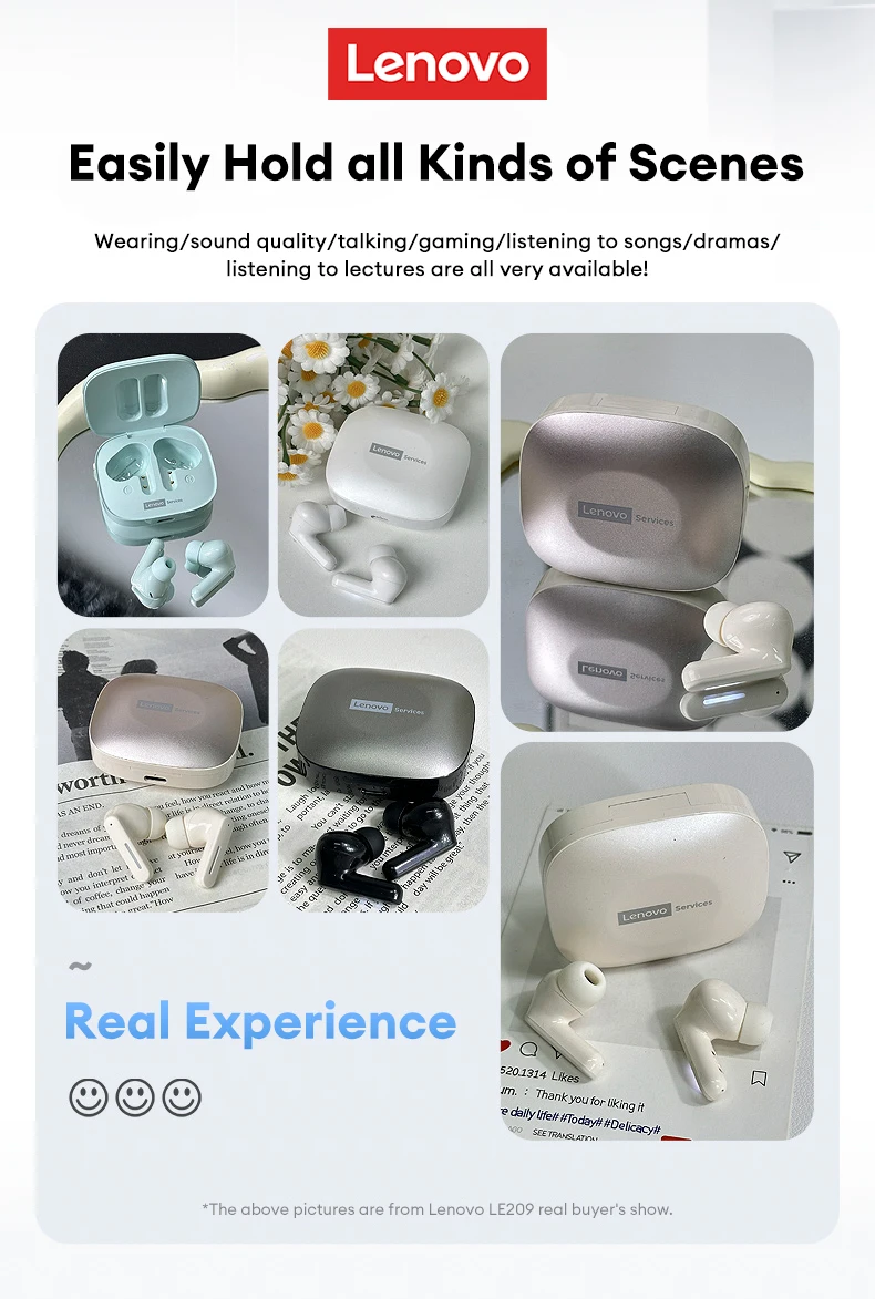 Choice Lenovo LE209 Wireless Bluetooth Earphone AI Mic Noise Reduction Waterproof Business Headphone Low Latency Gaming Headset