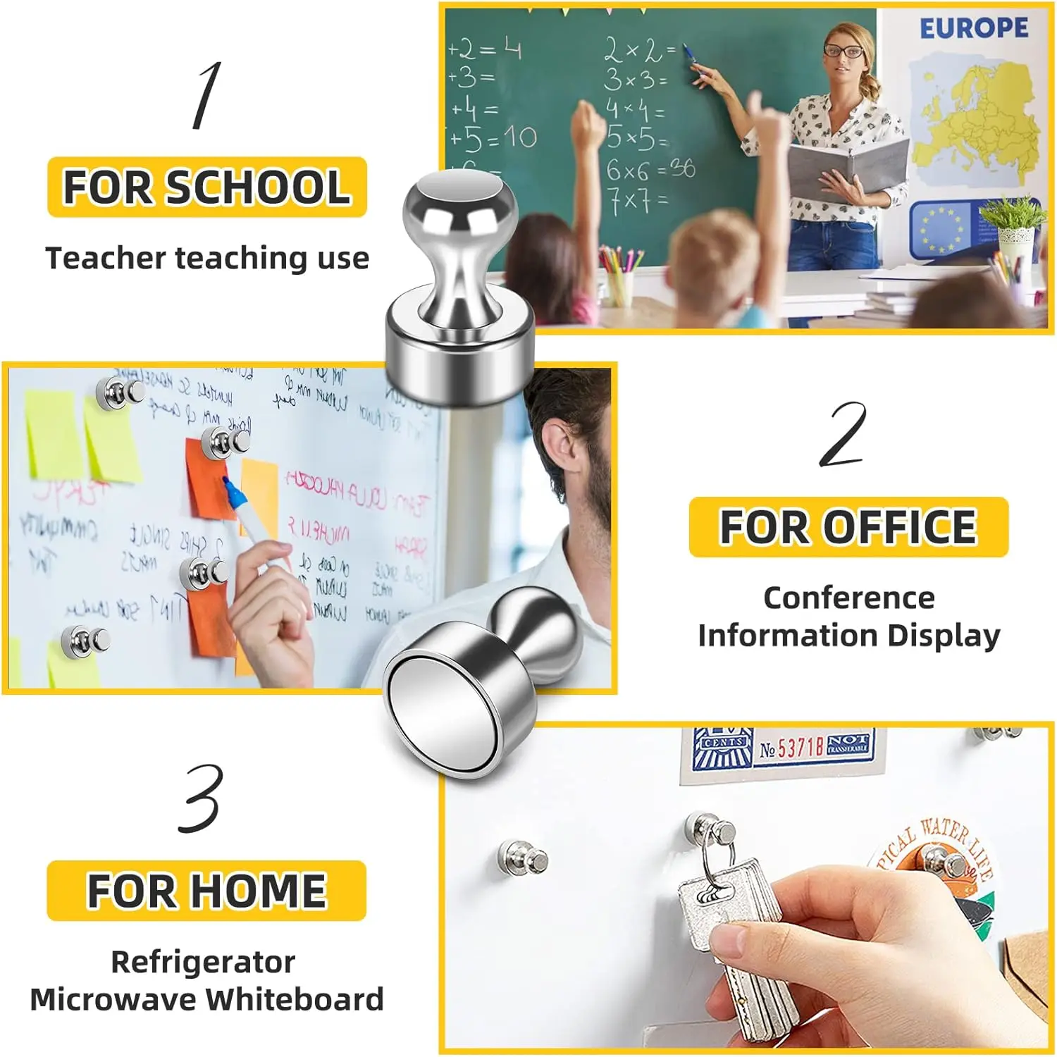 50/1Pcs Metal Strong Magnetic Pushpins Magnets Pin Whiteboard Fridge Thumbtack Power Magnet Sheets Push Pins for Office School