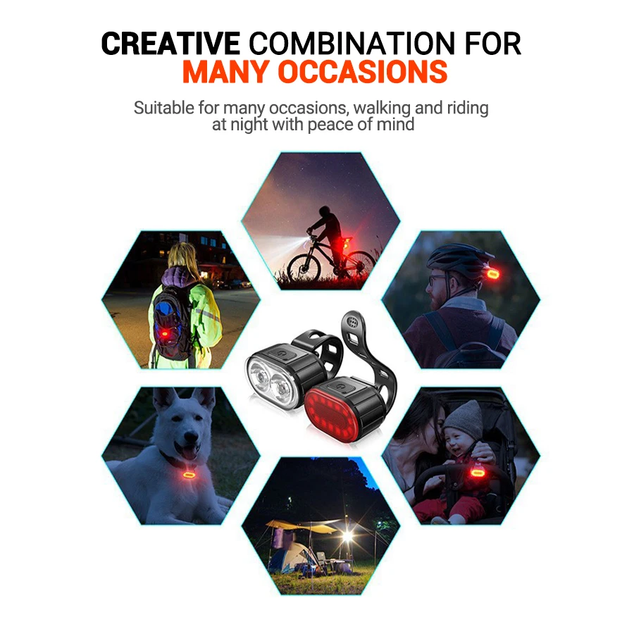 USB Rechargeable Bicycle Lights Bike Safety Warning Lamp Outdoor Waterproof Cycling Flashlight For Mountain And Road Bikes