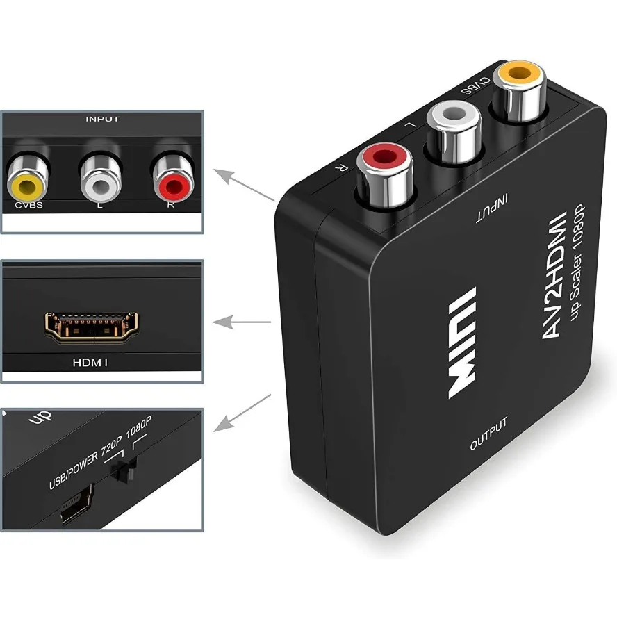 RCA To HDMI Converter with USB Cable 1080P AV To HDMI Adapter AV2HDMI AV/CVSB To HDMI-compatible AV To HDMI Switch HD-MI Adapter