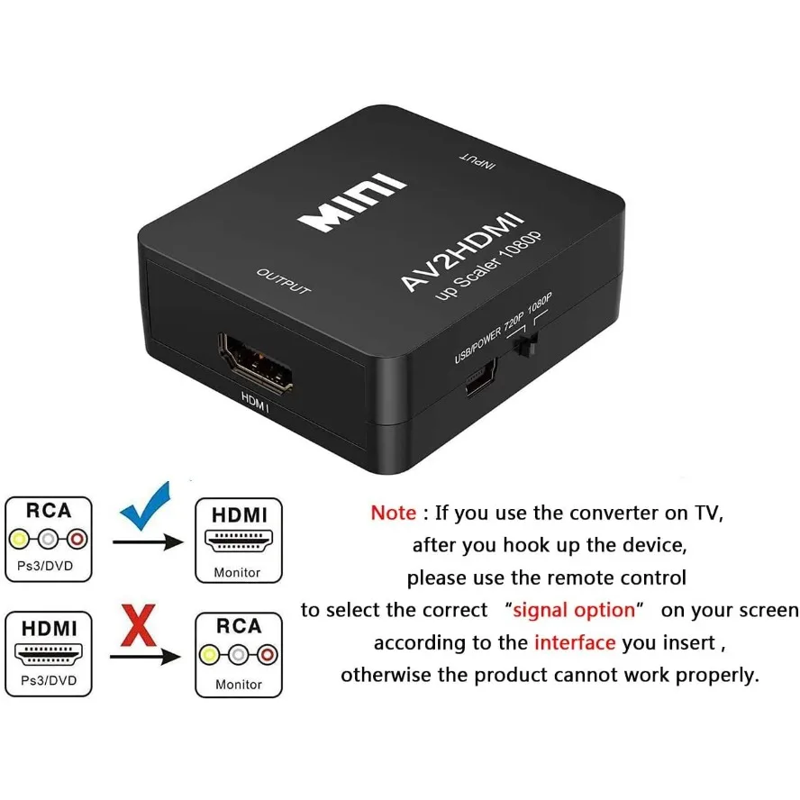 RCA To HDMI Converter with USB Cable 1080P AV To HDMI Adapter AV2HDMI AV/CVSB To HDMI-compatible AV To HDMI Switch HD-MI Adapter