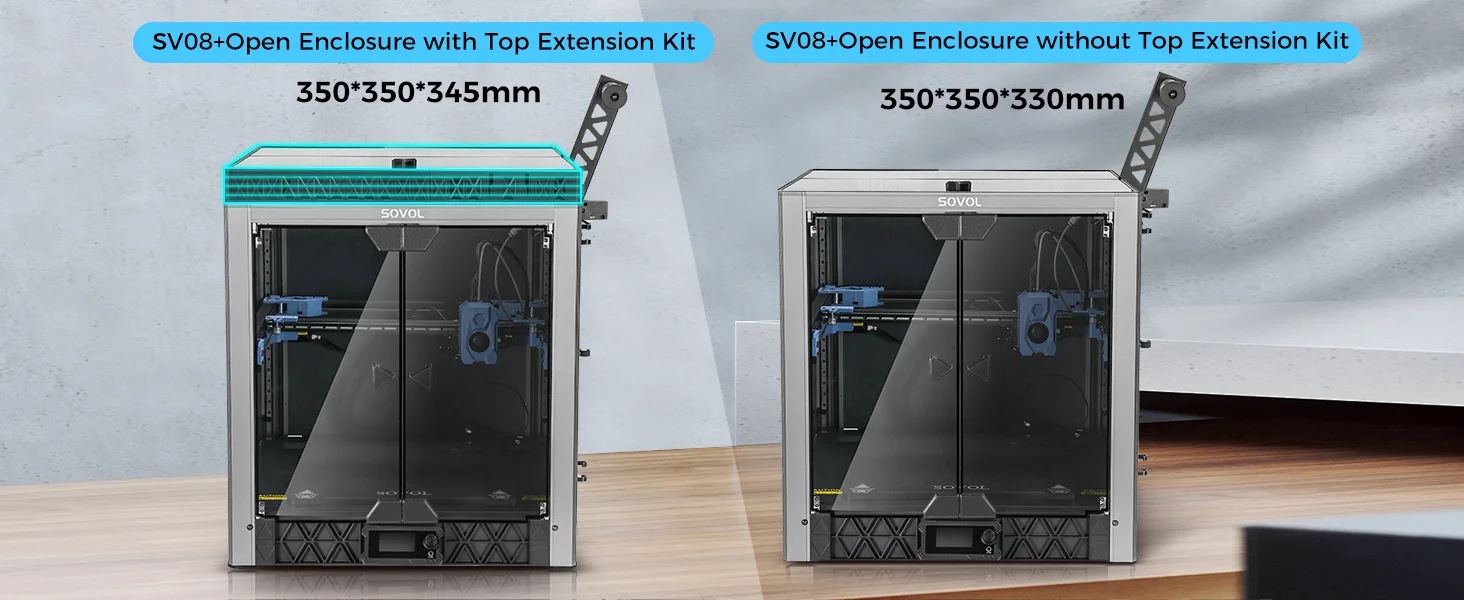 Sovol Metal and Tempered Glass Open Enclosure with Drag Chain and Filter Fan for Sovol SV08