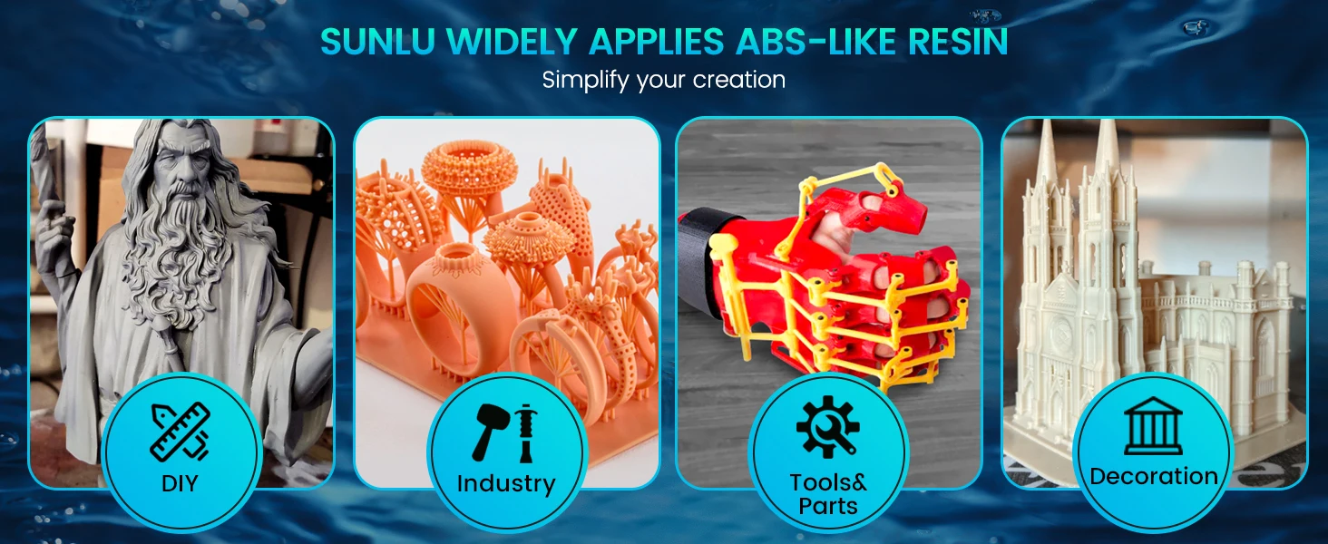 SUNLU 10KG Water Washable / Water Washable ABS Resin 1000G/Bottle 405nm Rapid UV-Curing Photopolymer Resin For LCD 3D Print