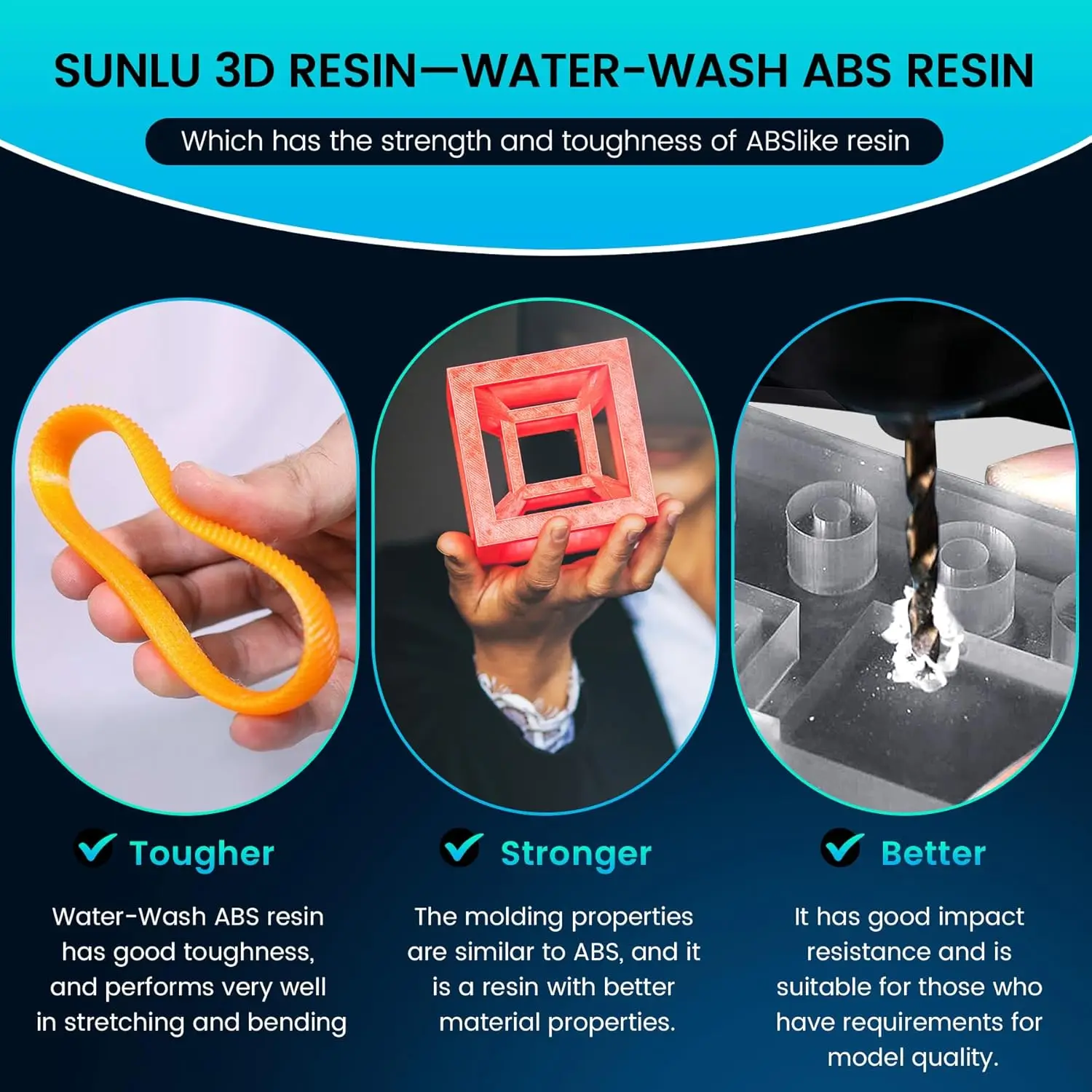 SUNLU 5KG Water Washable ABS Resin 1000G/Bottle 405nm Rapid UV-Curing Photopolymer Resin For LCD 3D Print