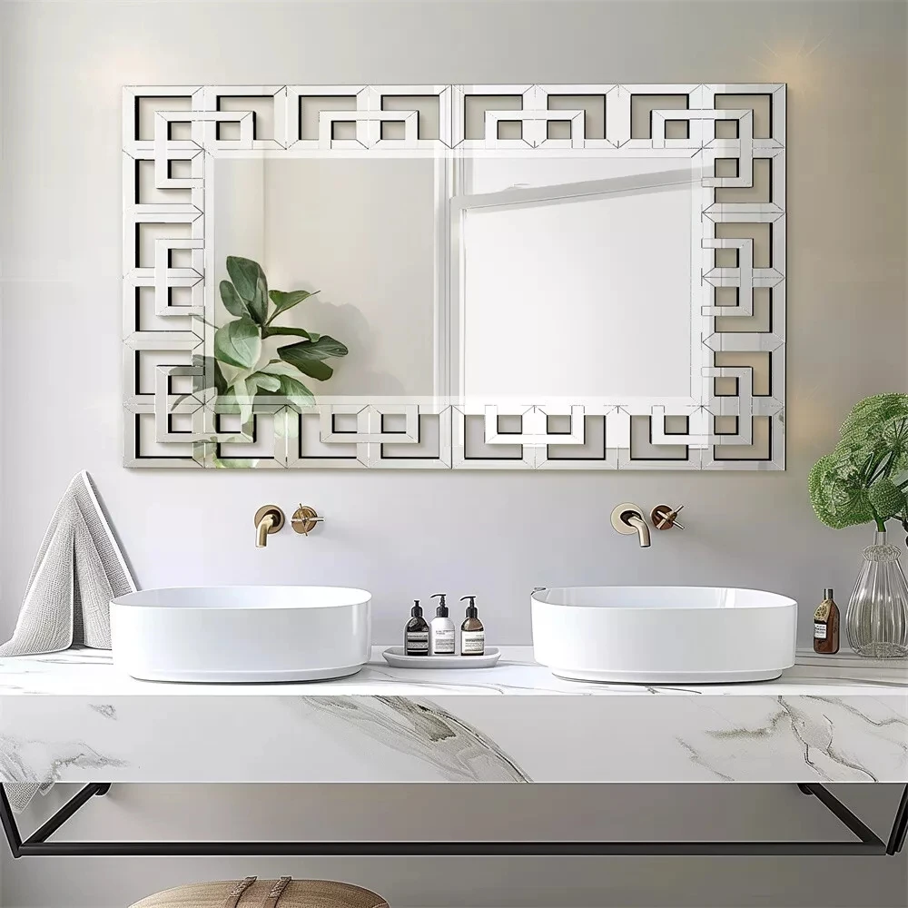 Wisfor Art Decorative Wall Mirror 48”×28”Rectangle Grecian Venetian Mirror Sliver Accent Mirror for Wall Decor Living Room
