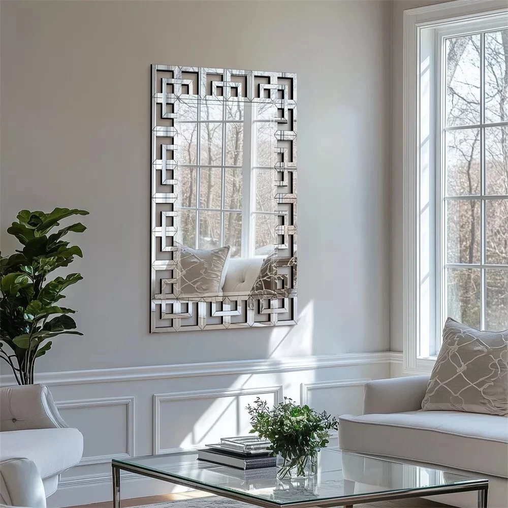 Wisfor Art Decorative Wall Mirror 48”×28”Rectangle Grecian Venetian Mirror Sliver Accent Mirror for Wall Decor Living Room