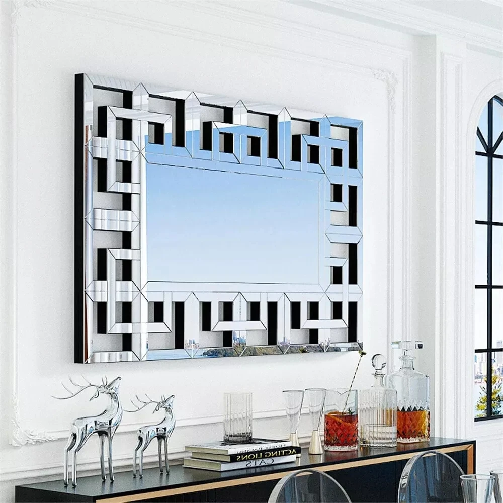Wisfor Art Decorative Wall Mirror 48”×28”Rectangle Grecian Venetian Mirror Sliver Accent Mirror for Wall Decor Living Room