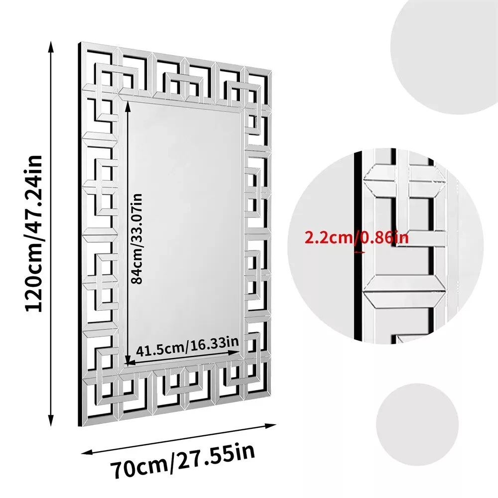 Wisfor Art Decorative Wall Mirror 48”×28”Rectangle Grecian Venetian Mirror Sliver Accent Mirror for Wall Decor Living Room