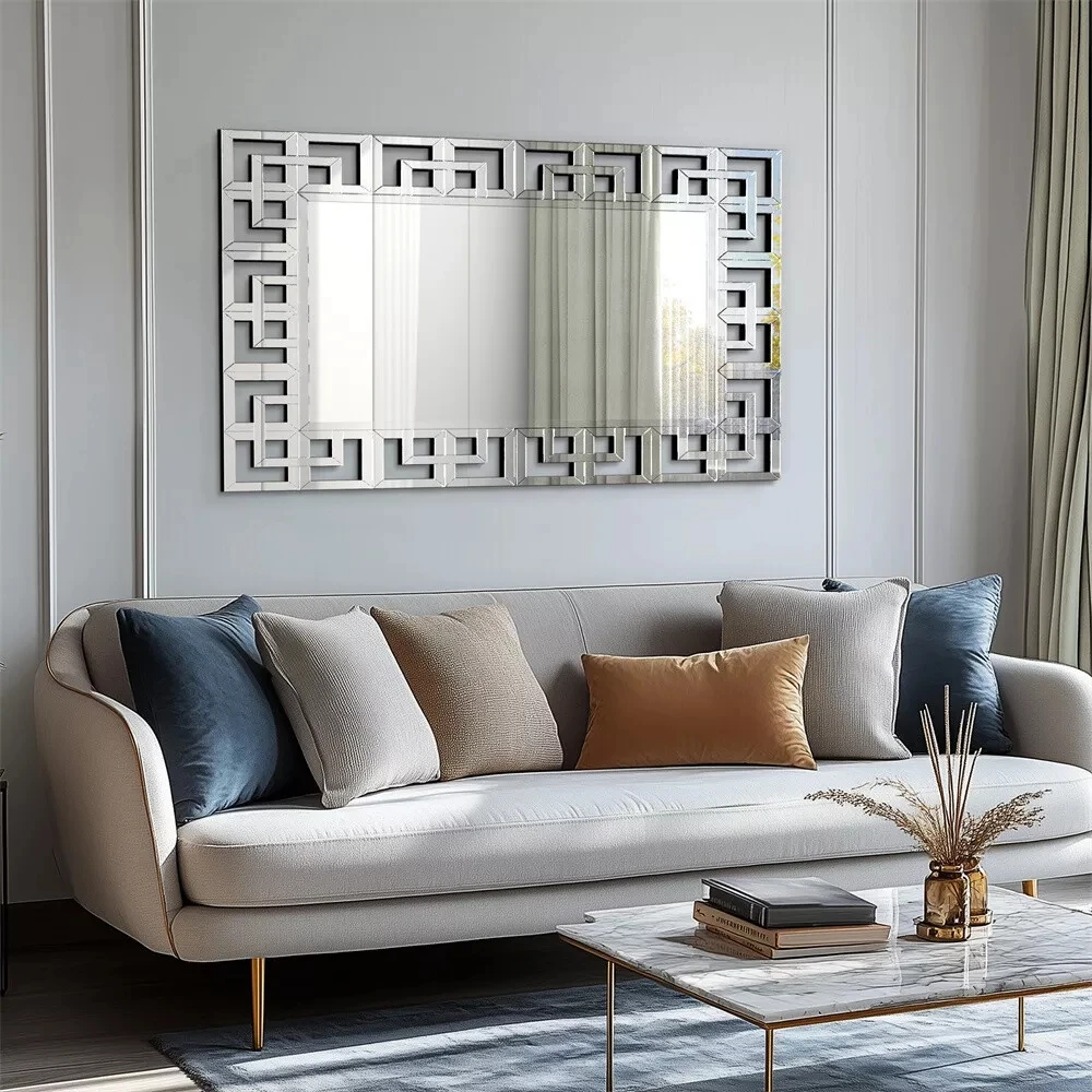 Wisfor Art Decorative Wall Mirror 48”×28”Rectangle Grecian Venetian Mirror Sliver Accent Mirror for Wall Decor Living Room