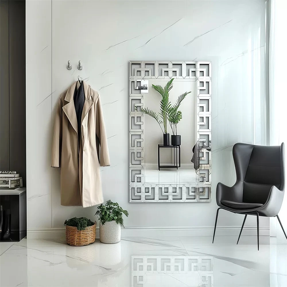 Wisfor Art Decorative Wall Mirror 48”×28”Rectangle Grecian Venetian Mirror Sliver Accent Mirror for Wall Decor Living Room