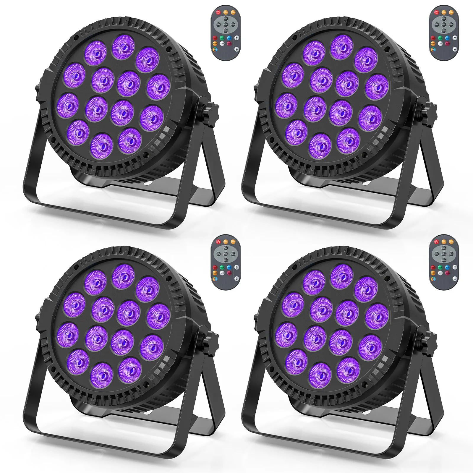 4Pcs 4 in 1 RGBW 14 LEDs 80W Par Light DMX512 Master-Slave Sound Activated with Remote Control DJ Party Stage Effect Lighting