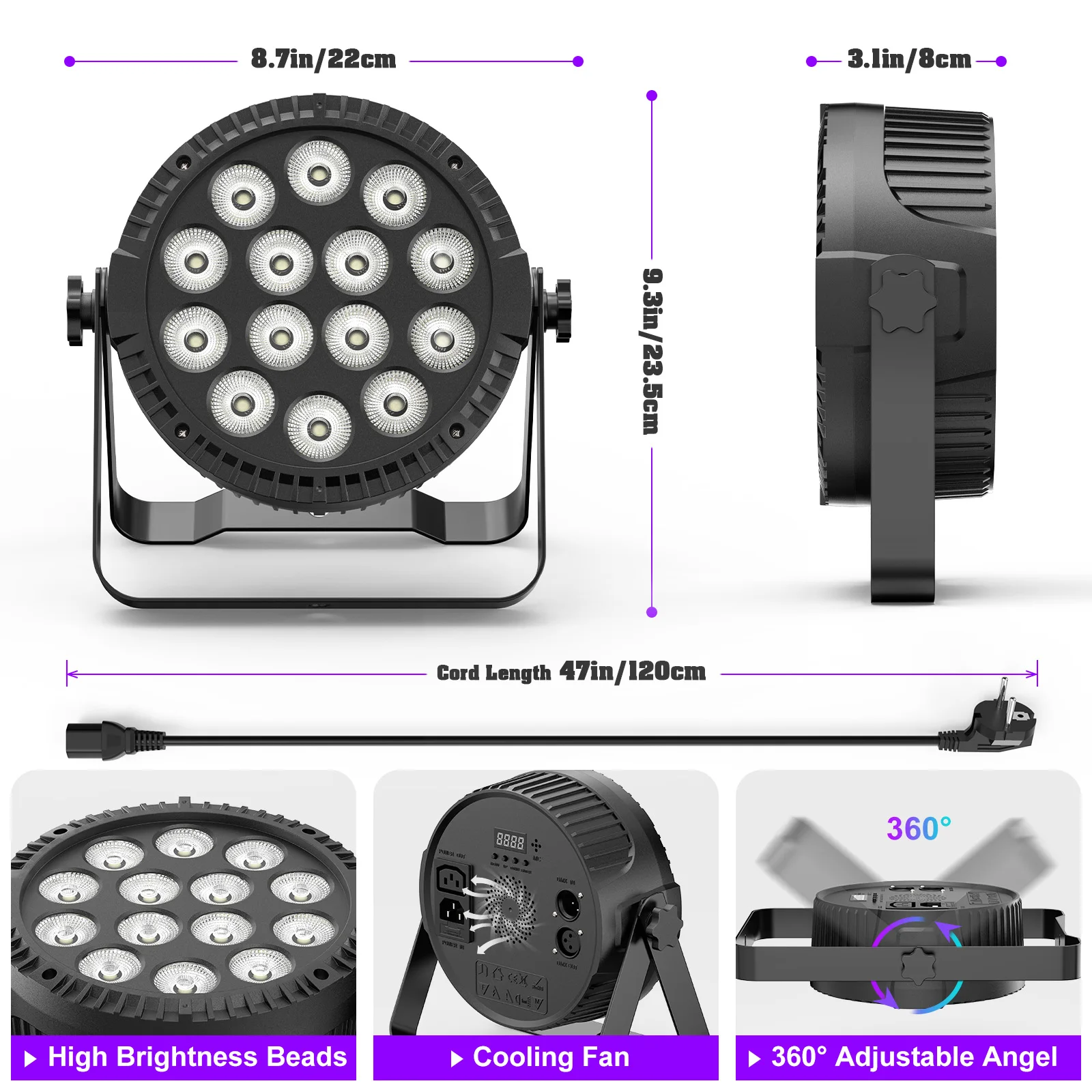4Pcs 4 in 1 RGBW 14 LEDs 80W Par Light DMX512 Master-Slave Sound Activated with Remote Control DJ Party Stage Effect Lighting