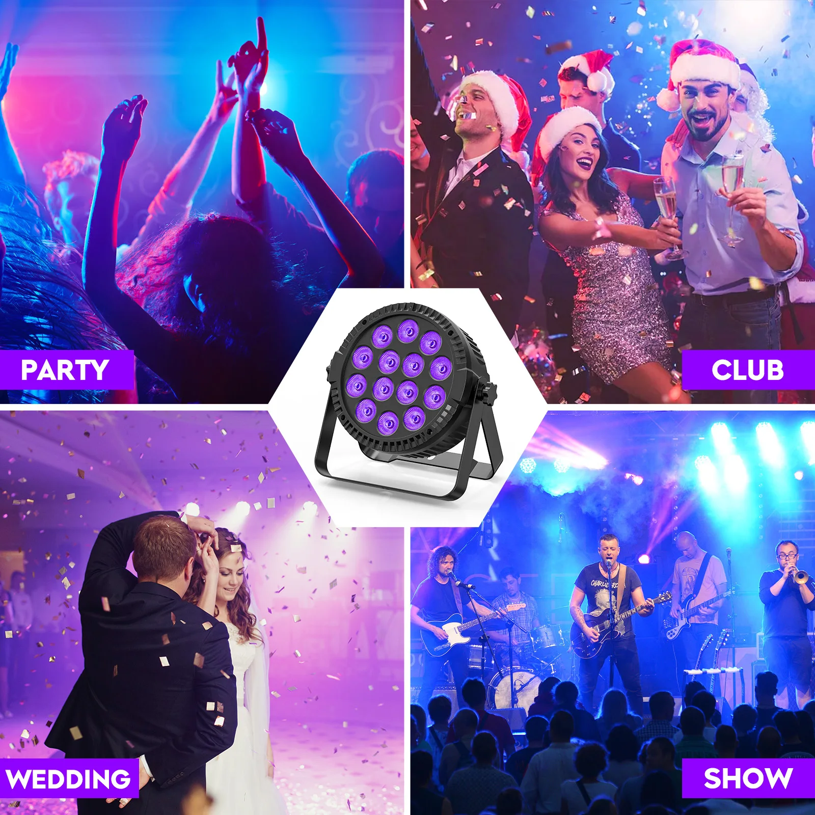 4Pcs 4 in 1 RGBW 14 LEDs 80W Par Light DMX512 Master-Slave Sound Activated with Remote Control DJ Party Stage Effect Lighting