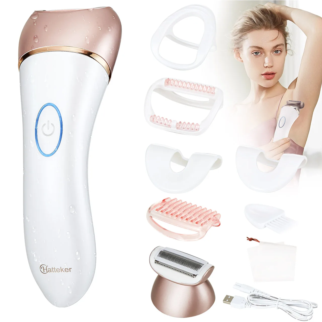 Hatteker Smart Washable Electric Hair Remover for Women Digital Display Two-in-One Multi-functional Hair Removal Device