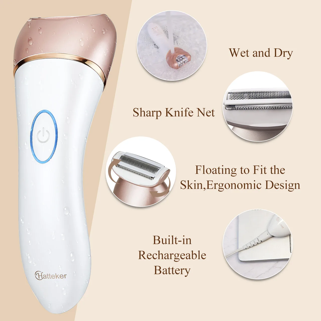Hatteker Smart Washable Electric Hair Remover for Women Digital Display Two-in-One Multi-functional Hair Removal Device