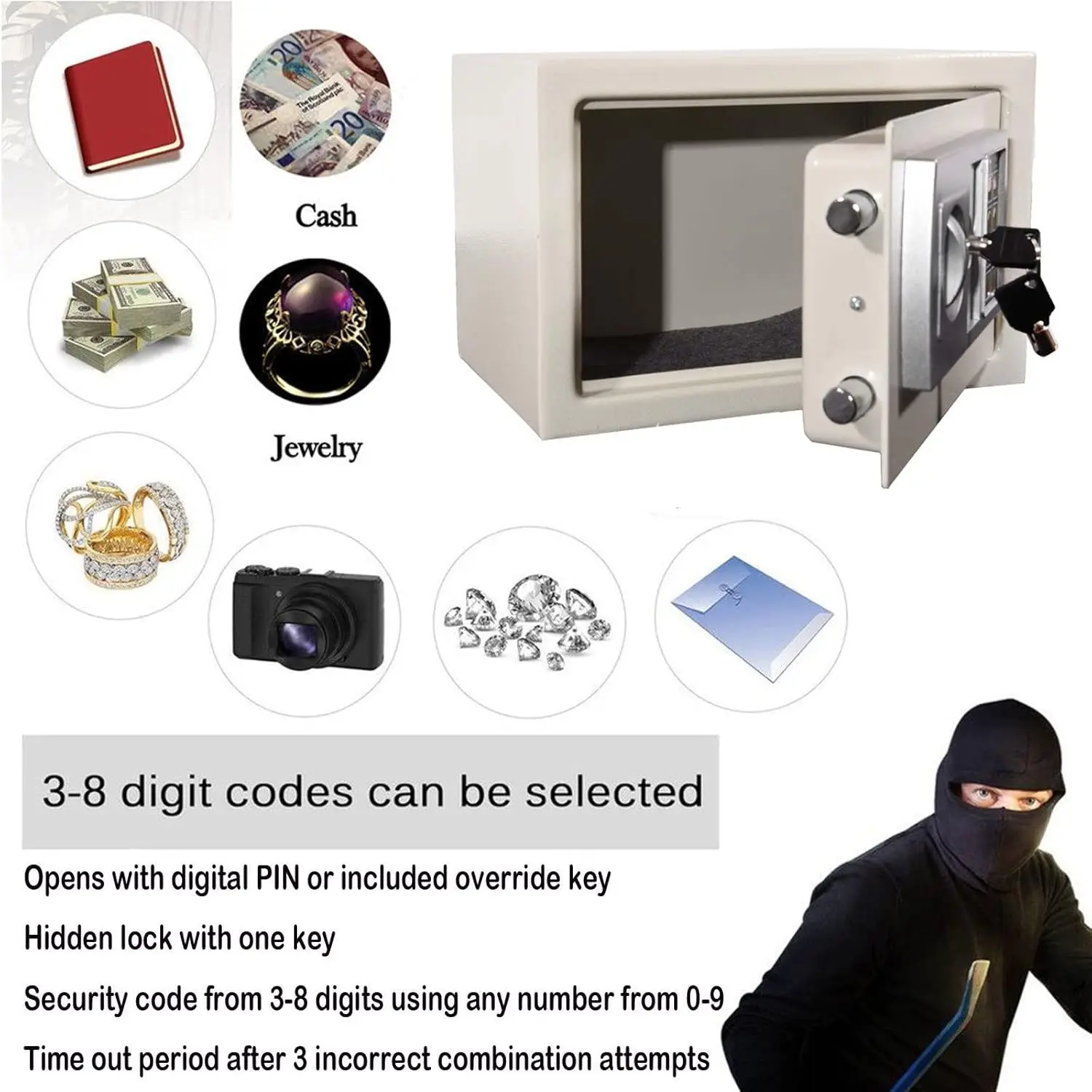 Digital Safe Box Home Safes Cash Anti-theft Safe Box 2 Keys Electronic Documents Safety 8.5L Security Box Solid Steel