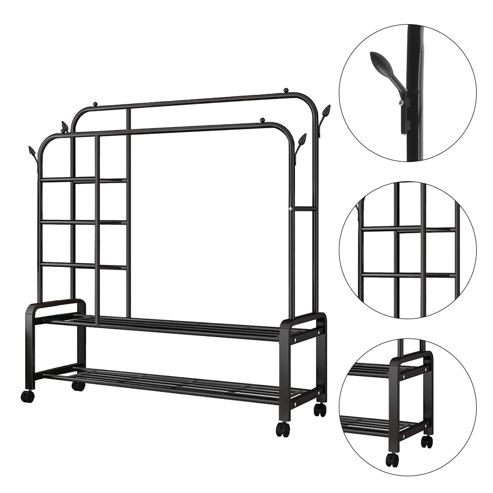 【Lifeideas】Double-Rod Clothes Rack with Wheels