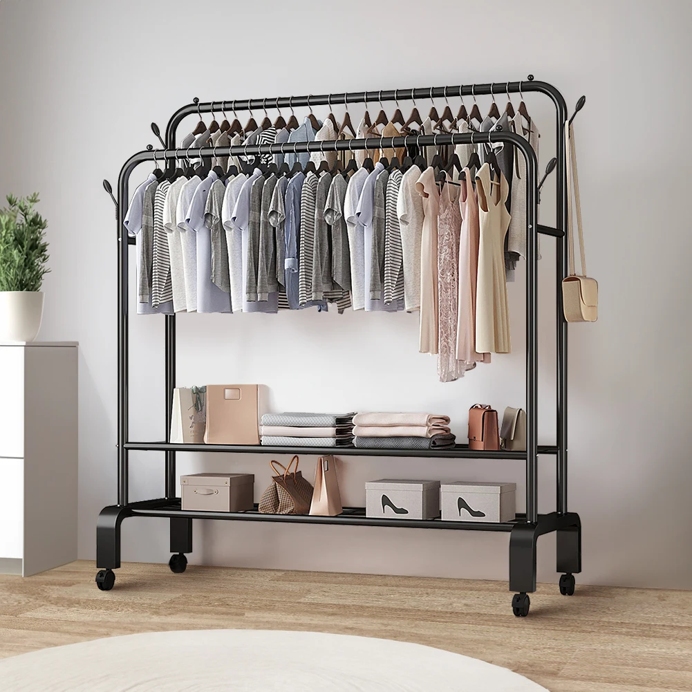 【Lifeideas】Double-Rod Clothes Rack with Wheels