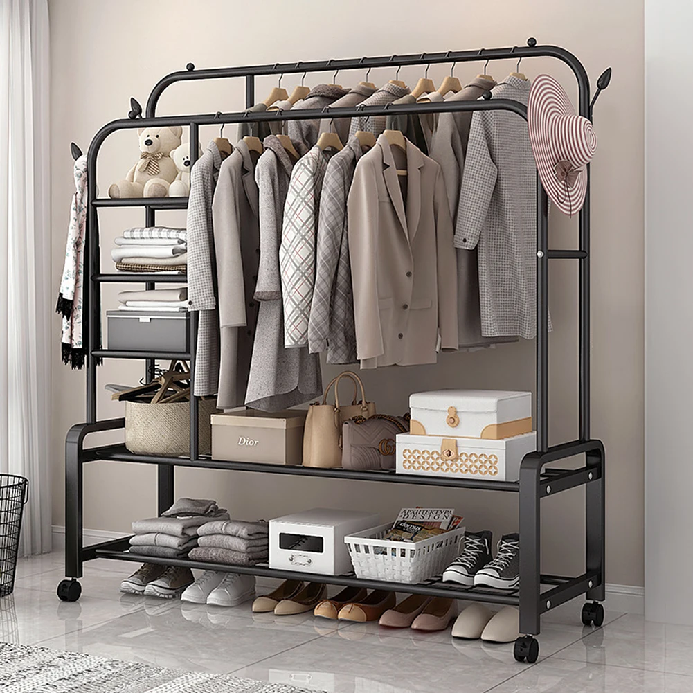 【Lifeideas】Double-Rod Clothes Rack with Wheels