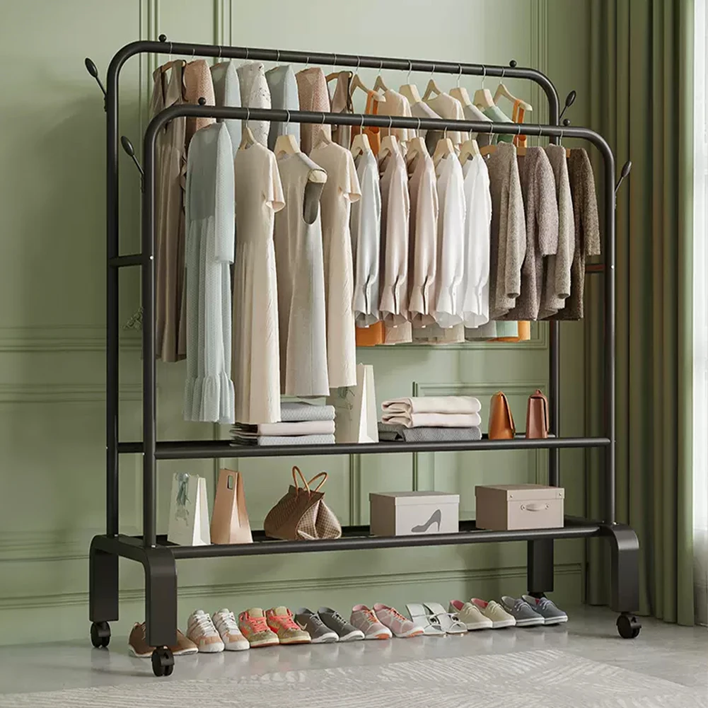 【Lifeideas】Double-Rod Clothes Rack with Wheels
